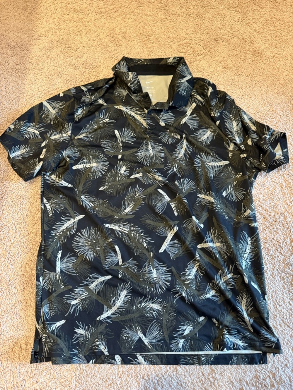 Nike Dri-FIT Polo Shirt Mens Large Black Tropical Palm Print Golf Casual